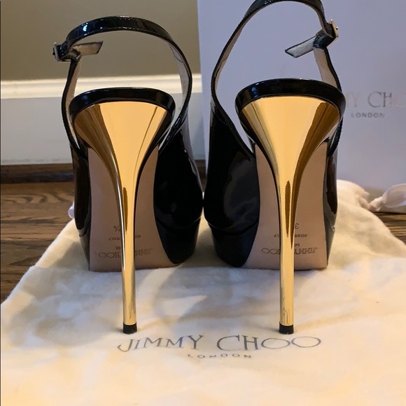 Peep toe slingbacks with a gold heel - Picture 2 of 8
